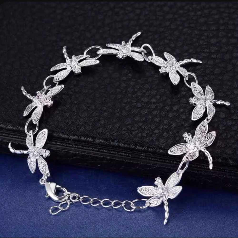 Sterling Silver Dragonfly Crystal Link Bracelet